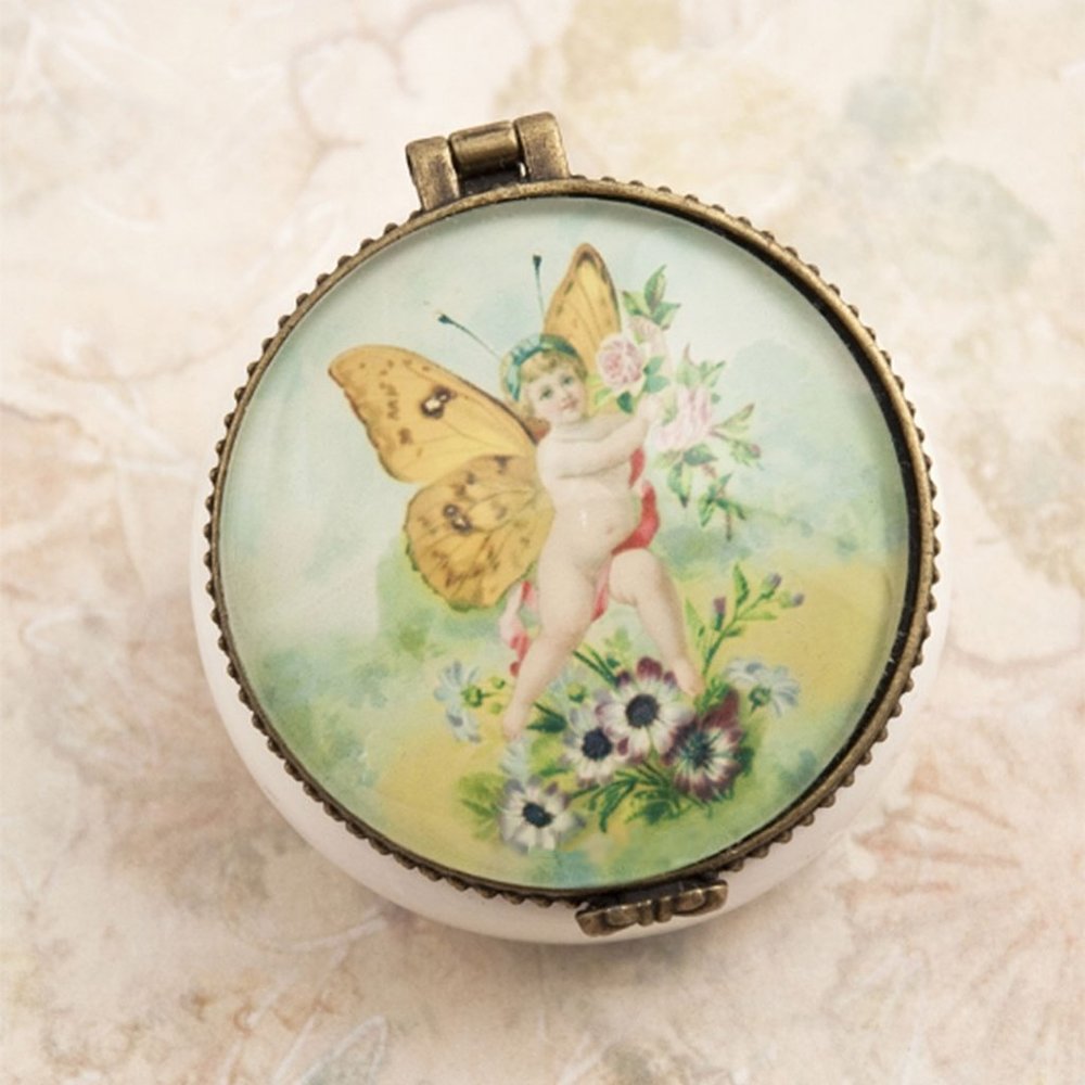Butterfly Wing Cupid Ceramic Keepsake Box - NWOT